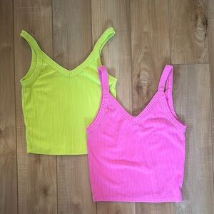 Wild Fable V-Neck Ribbed Tank Tops in Pink and Lime size S